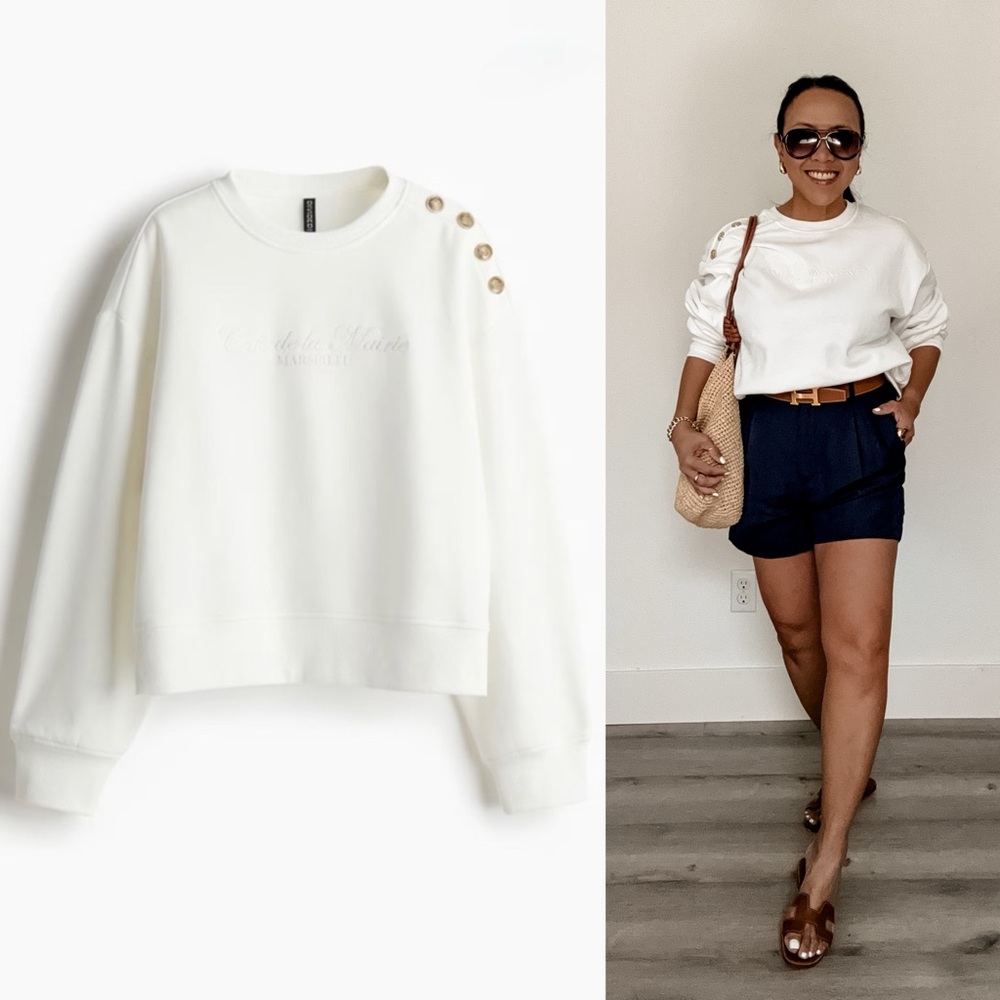 Cream Cafe de la Mairie Button Detail Sweatshirt (XXS, M, L)